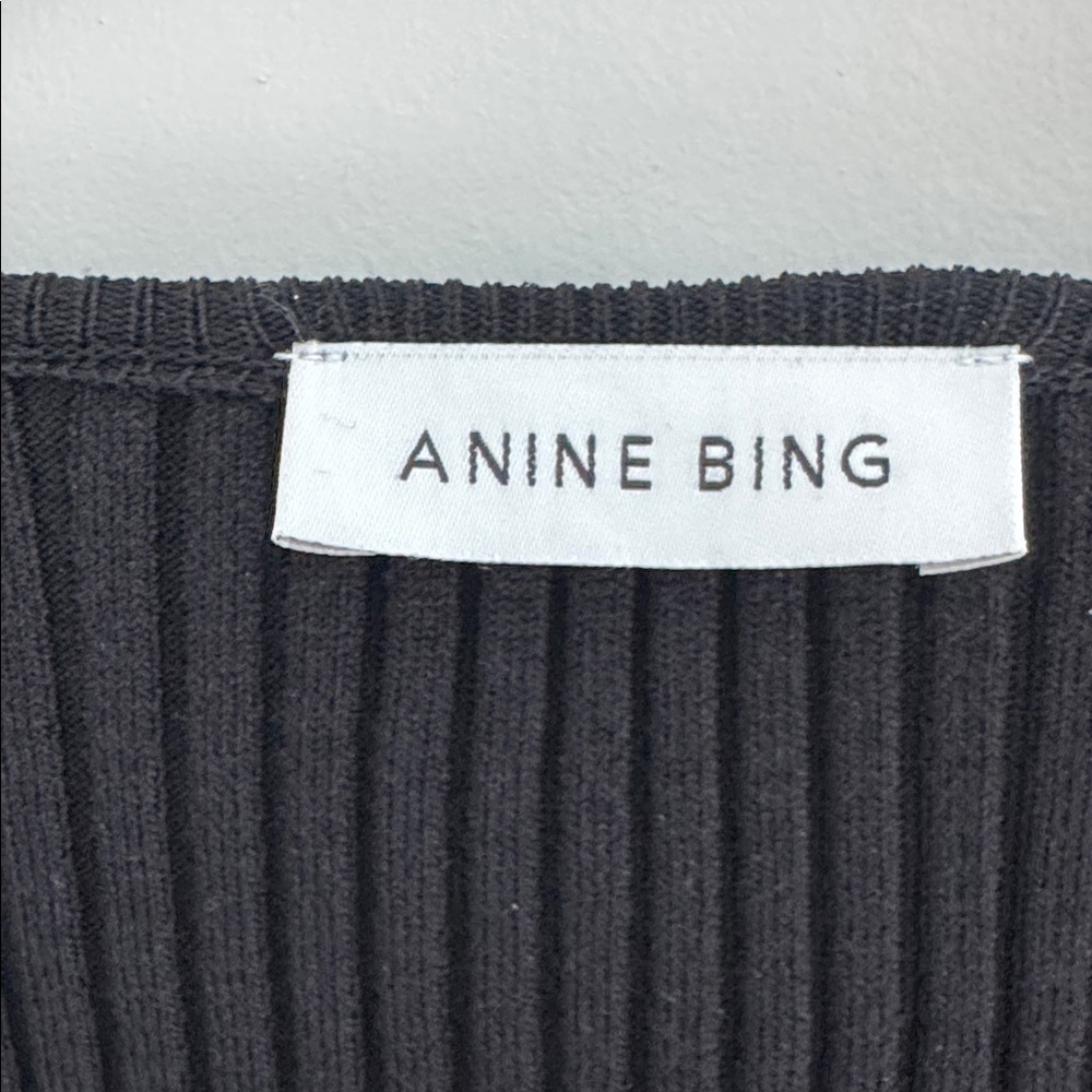 Anine Bing Scarlet Long Sleeve Scoop Neck Ribbed Top- Black - Picture 5 of 7